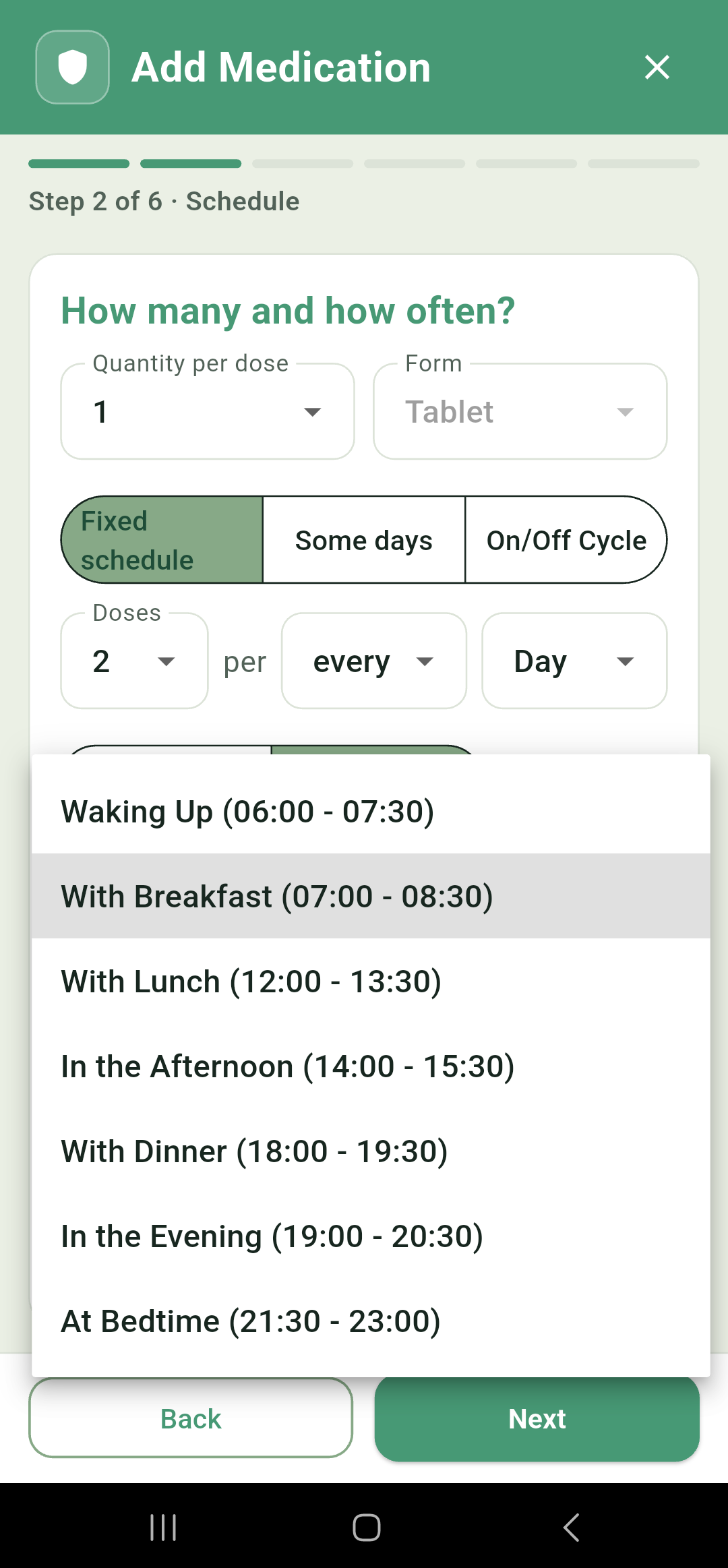 The Habit window option, with its dose anchor dropdown