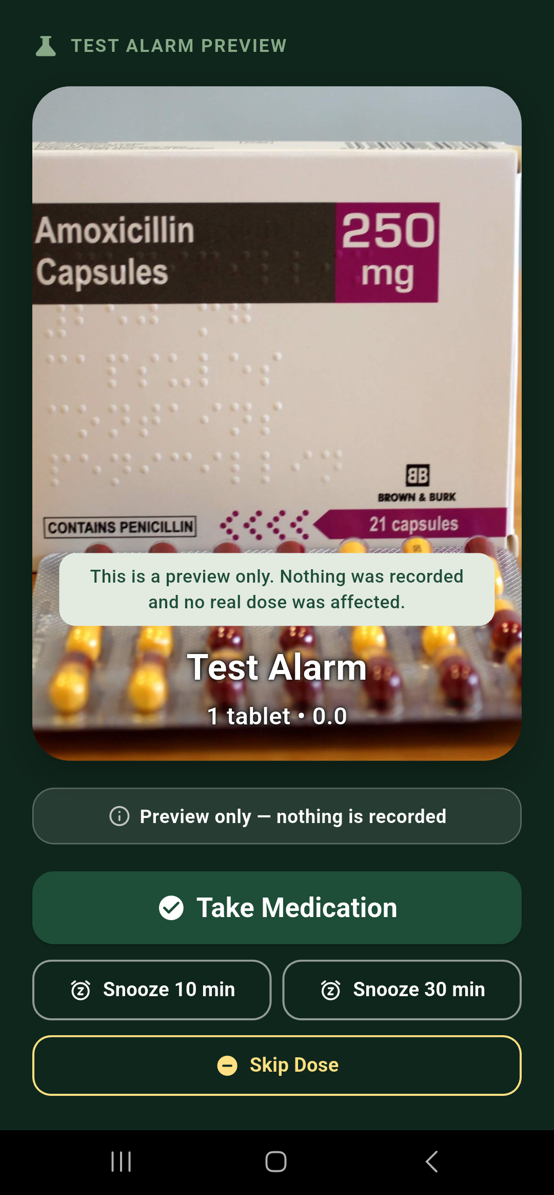 MedicationVault Full Screen Alarm Takeover Preview